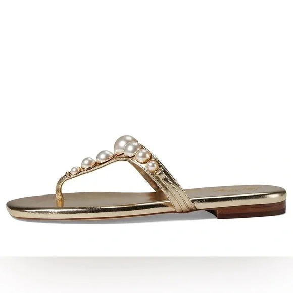 Lilly Pulitzer Cloe Gold Sandals with Pearl Embellishments - Picture 3 of 7